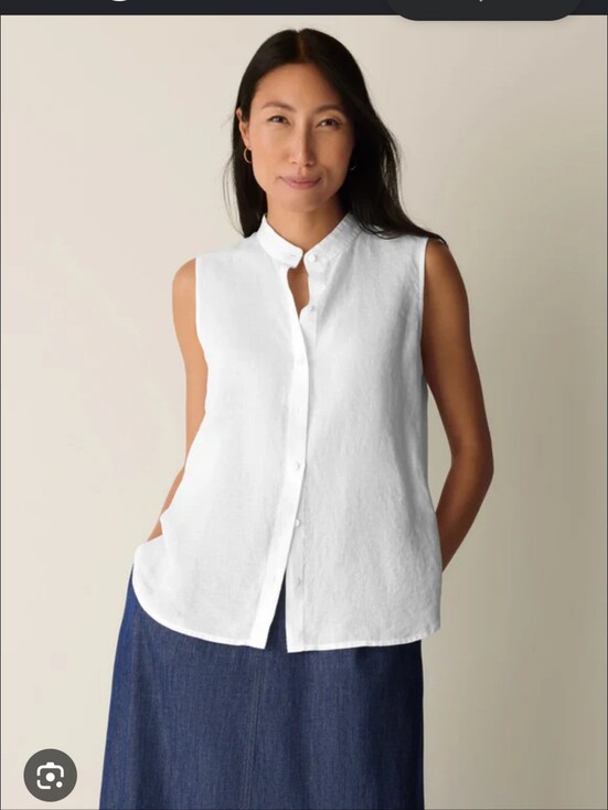 Eileen Fisher Tops - Eileen Fisher 100% Linen Mandarin Collar Sleeveless Shirt Size XL